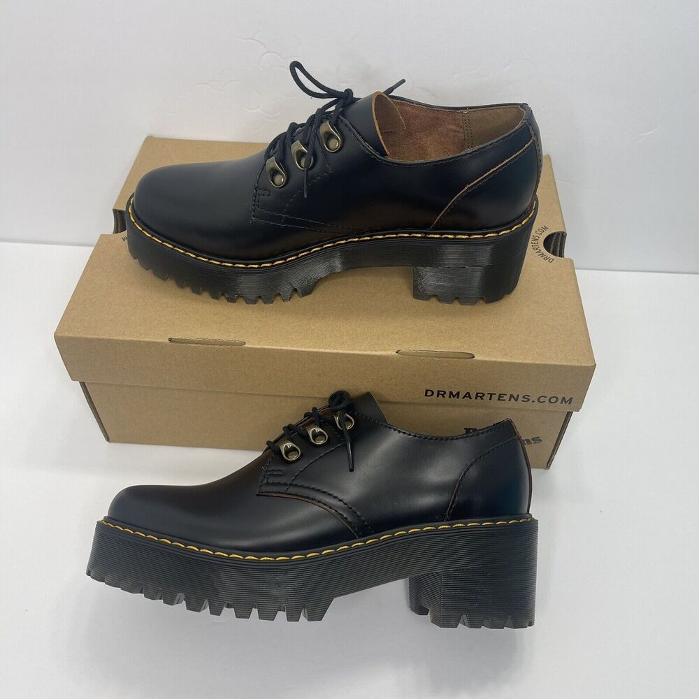 Dr. Martens Leona Lo Size 8 Smooth Leather Lug Sole Heeled Derby Shoe, Black - Picture 13 of 15